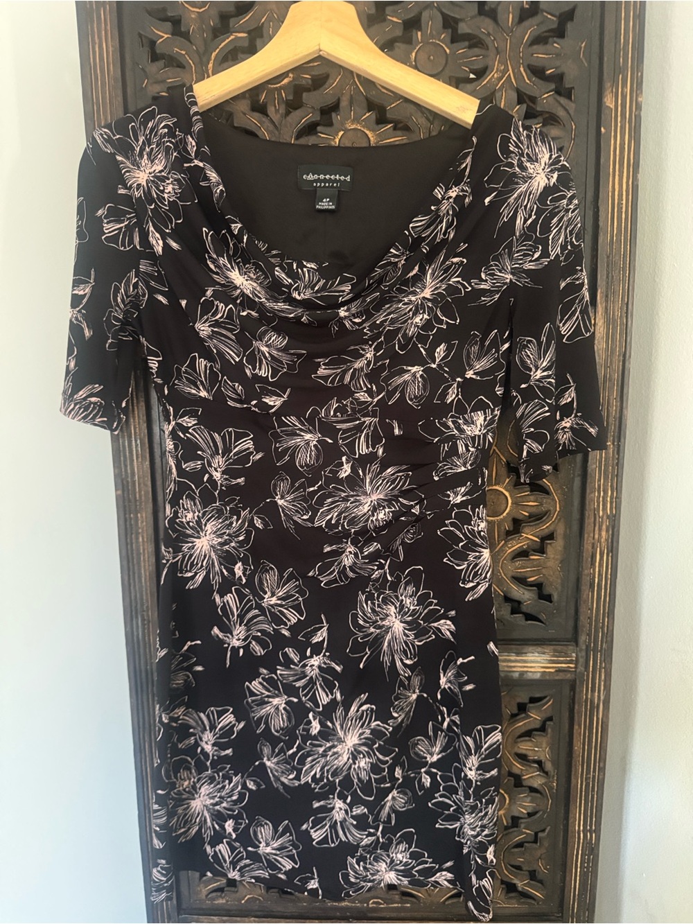 connected apparel Black Dress with White Floral Print